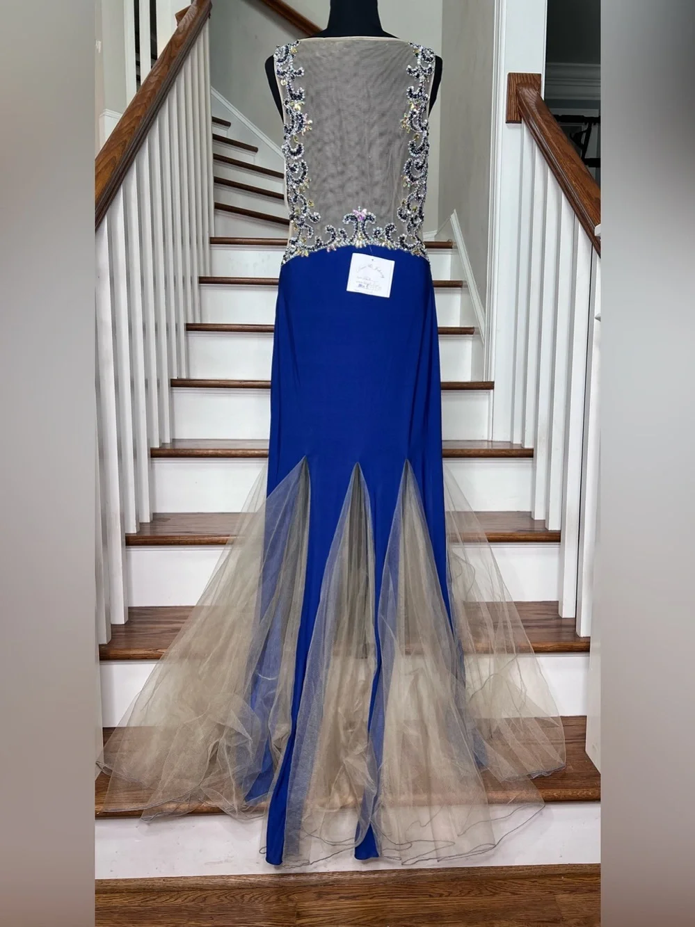 Dave & Johnny Royal Blue Crystal Beaded Illusion Mermaid Gown Size 10